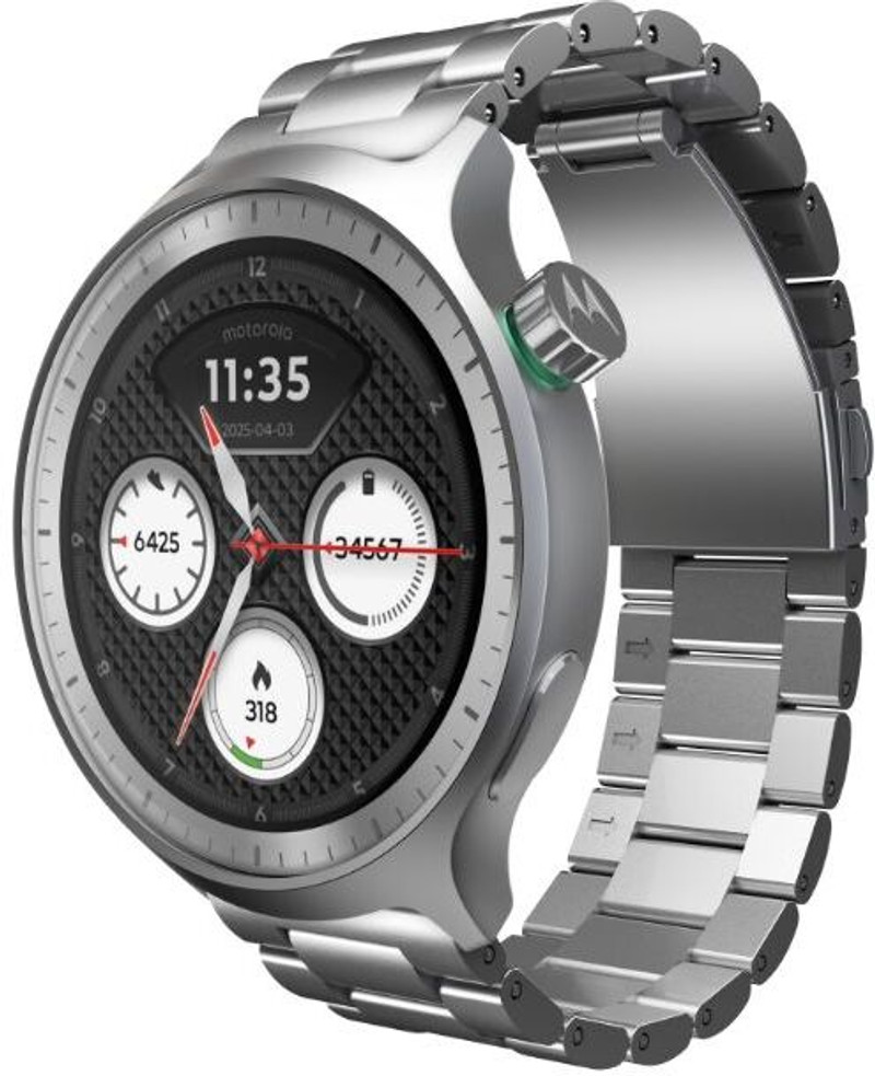 MOTOROLA Moto Watch 1.4" OLED, AOD, Dual band GPS, Powered by Polar, Android only Smartwatch (Matte Silver / Matte Silver band Strap, Free Size)