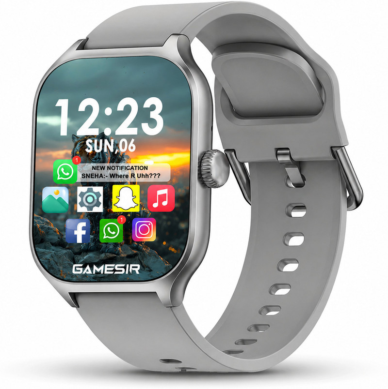 GameSir H9 Grey Smartwatch with Bluetooth, Fitness & Heart Rate Tracking Smartwatch Grey-1 Strap, Free Size