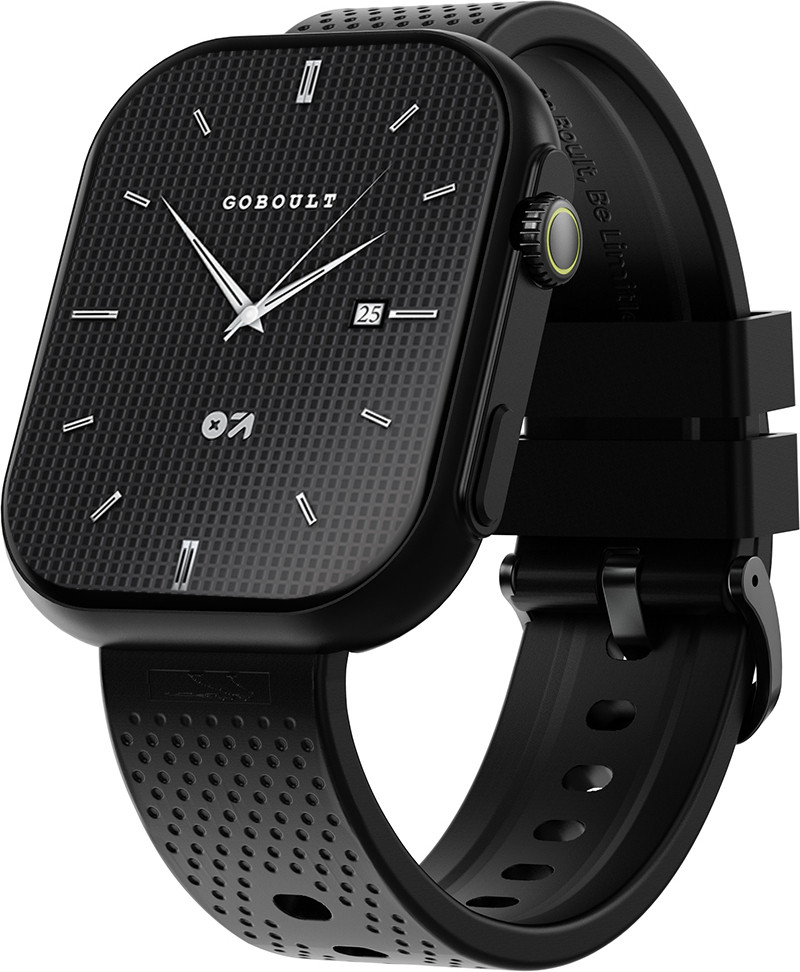GOBOULT CrownX 2.0'' HD Display, Working Crown, 1000 Nits, Metallic Frame Smartwatch Pure Black Strap, Free Size