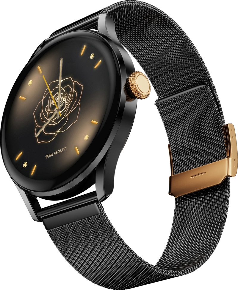 Fire-Boltt Glitz 1.19 AMOLED Display, Rotating Crown, 1000 Nits, BT Call, Metal Body Women Smartwatch Midnight Onyx Strap, Free Size