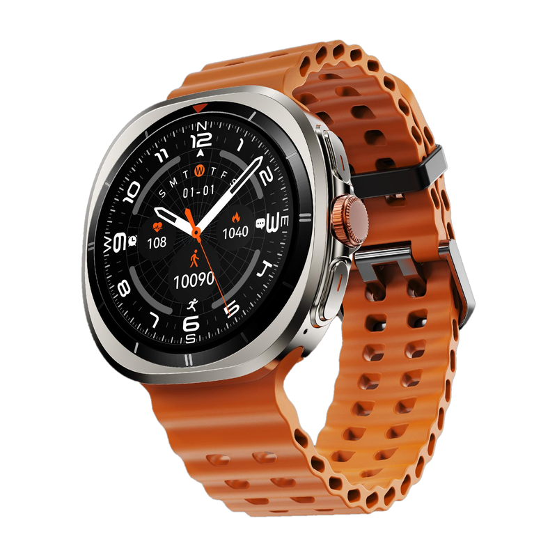 Fire-Boltt Axiom 1.43" AMOLED Display Smartwatch BT Calling, Wireless Charging & Metal Case Smartwatch Orange Strap, Free Size