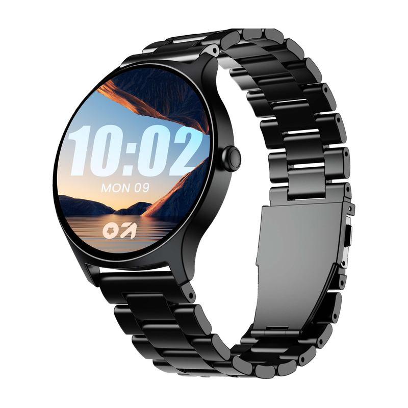 GOBOULT Rover Pro 1.43'' AMOLED Display, BT Calling, 1000 Nits Brightness Smartwatch Coal Black Strap, Free Size