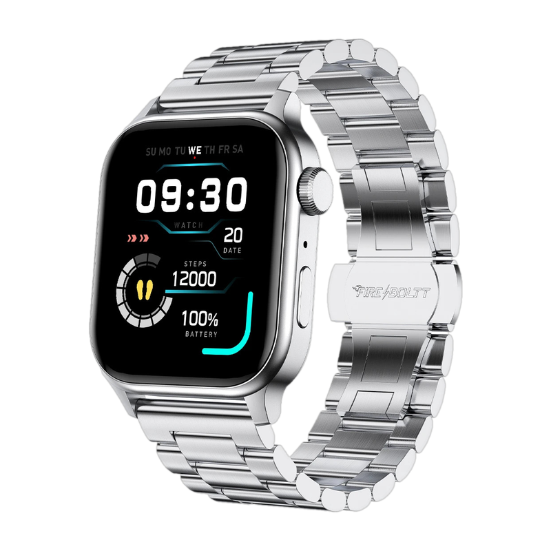 Fire-Boltt Rise Luxe 2026 Stainless Steel, 47mm (1.85) Display, Pro Games, 120+ Sports Smartwatch Silver Strap, Free Size