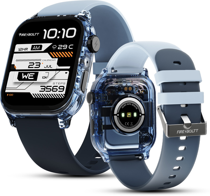 Fire-Boltt Fire-Boltt Rise Phantom 1.85 Display Transparent Clear Body Design Rotating Button BT Call Smartwatch (Stealth Navy Strap, Free Size)