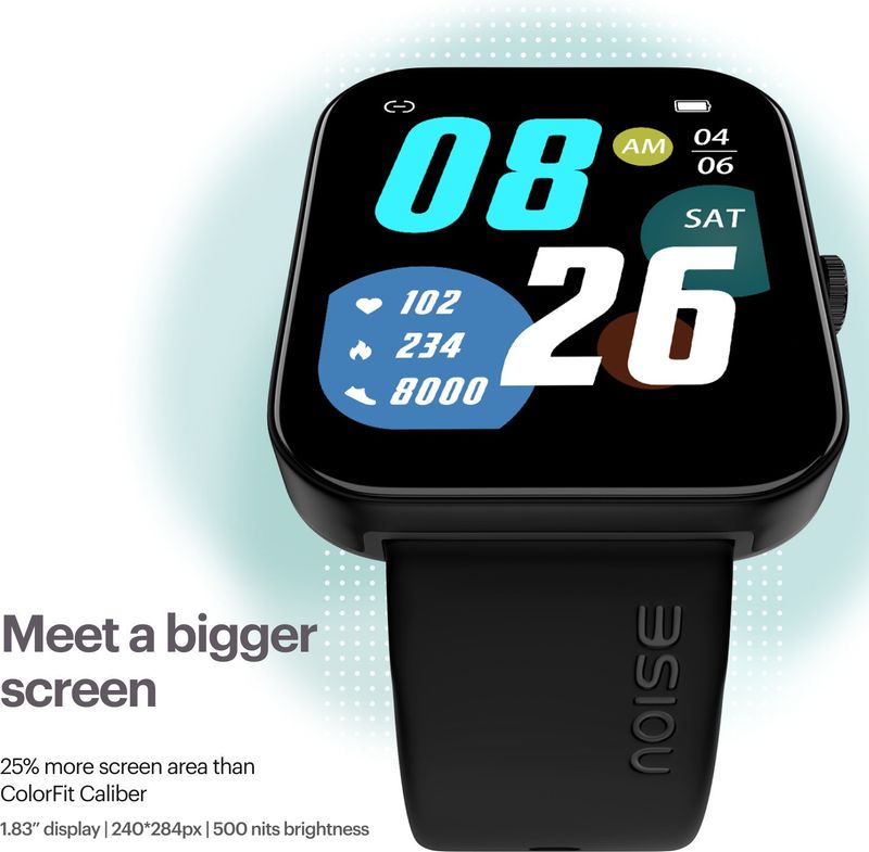 Noise ColorFit Caliber 2 with 1.83'' Display, Upto 12 Day Battery, 60 Sports Mode Smartwatch (Black Strap, Regular) - Image 3