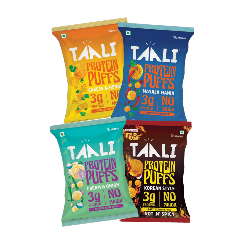 TAALI Variety Protein Puffs - Each (Masale Mandakki) (MM, CH, CO, KS)  (4 x 21 g)