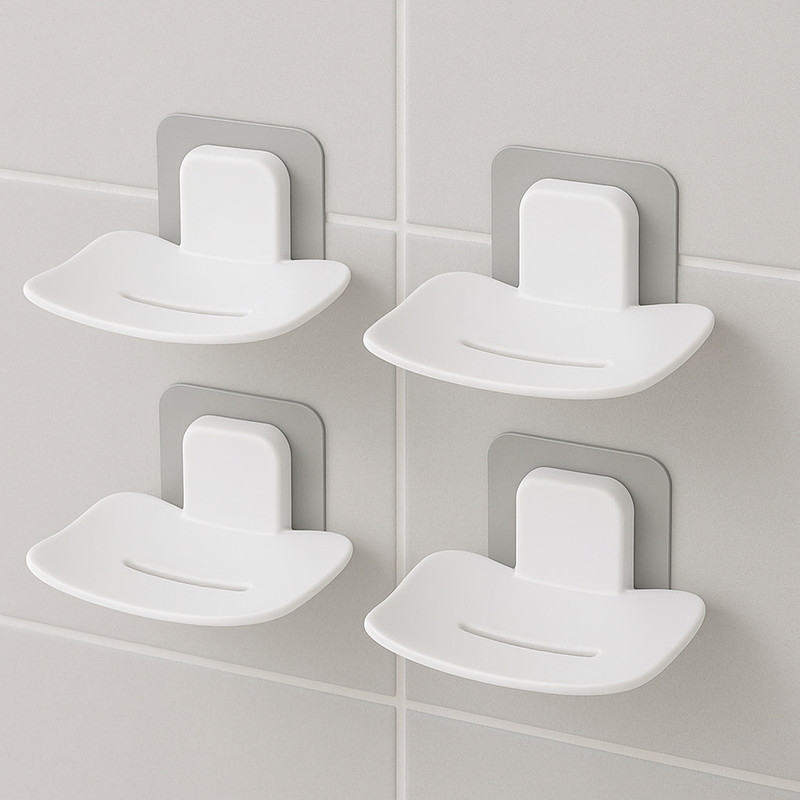 SHOPIN Self Adhesive Bathroom Soap Stand for Kitchen/Soap Holder Wall/Soap Case-Set 4