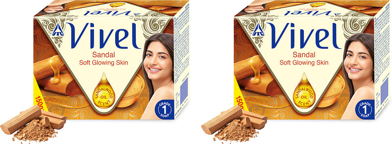 Vivel Sandal Oil Soap, BIS Grade 1 Bath Soap With 76% TFM, Soft Glowing Skin,150gx8, (8 x 150 g)
