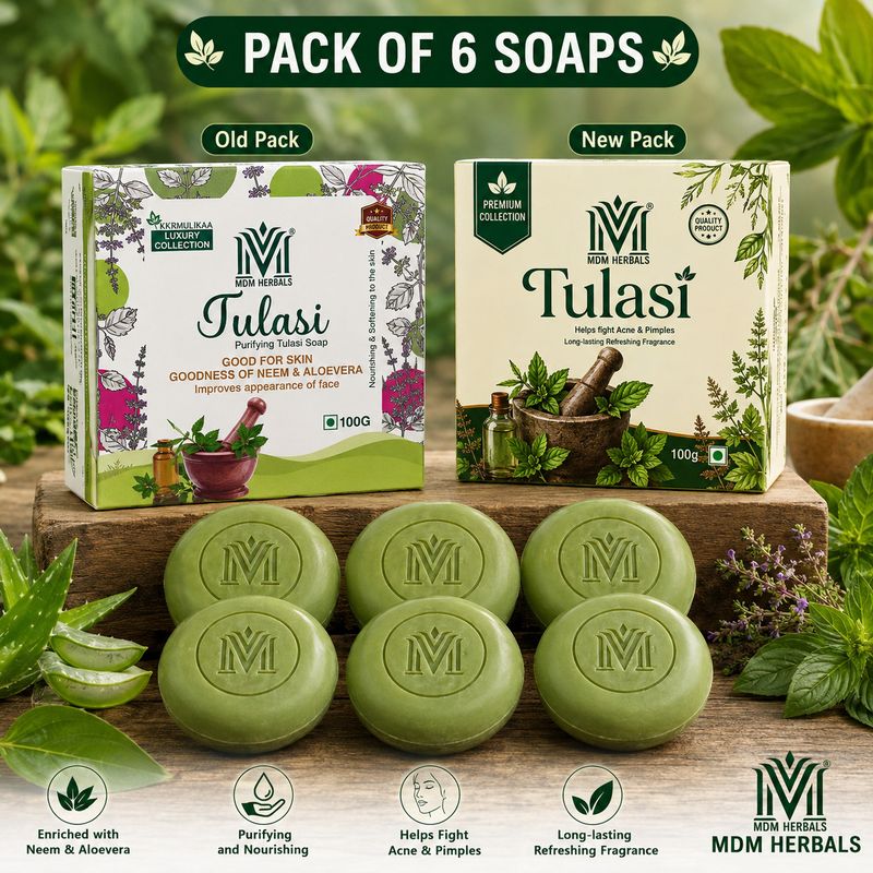 MDM HERBAL PRODUCTS Tulasi Bath Soap Pack of 6 · 100 g (600 g total) - Image 1