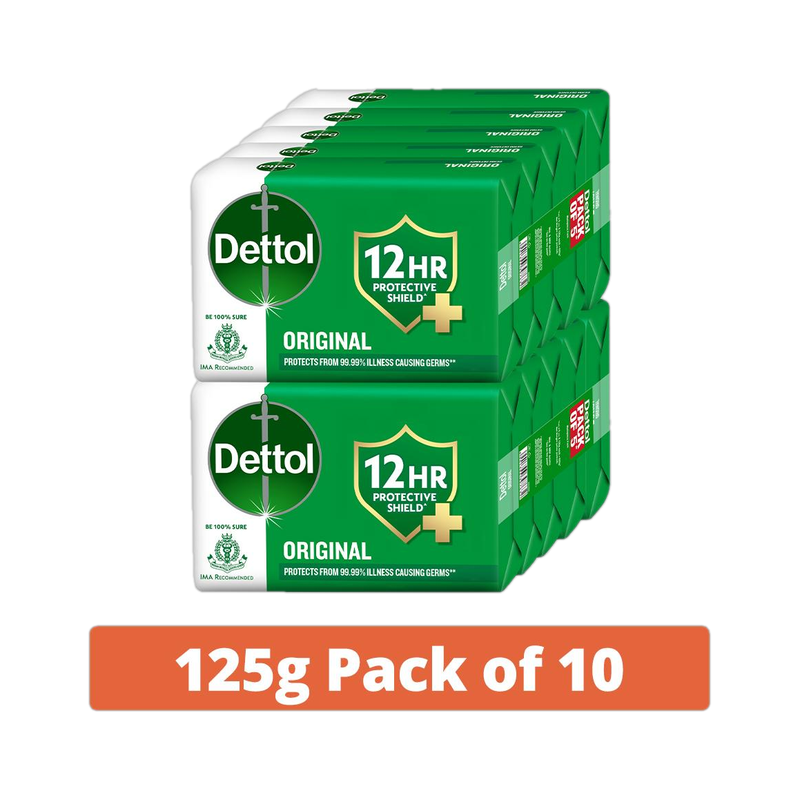 Dettol Original Bathing Soap for Men & Women, for Face, Body & Hands, Combo for Summer 10 x 125 g