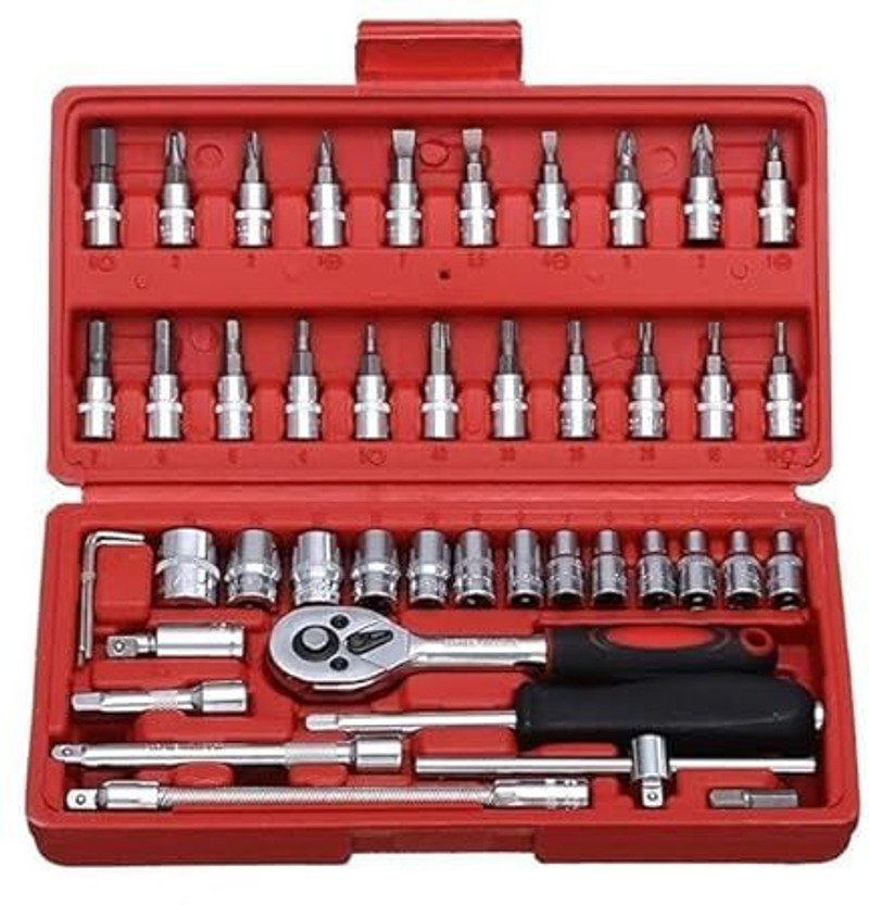 Flipkart SmartBuy Socket Tool Set 46 in 1 Bit Socket Wrench Tool Kit Set Goti Tools Set Ratchet Socket Set Pack of 1