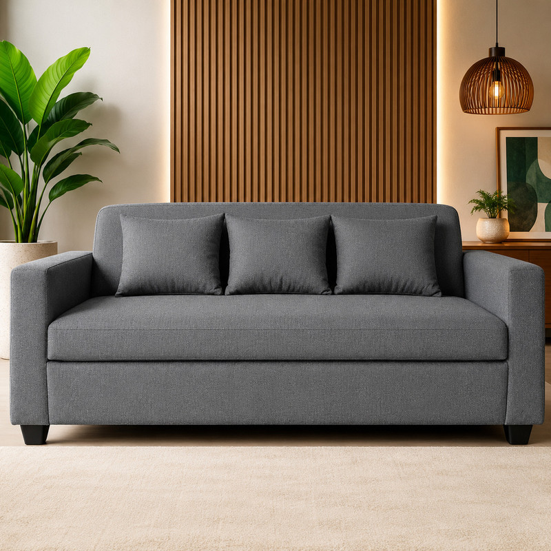 Kendalwood Furniture Kendalwood 3 Seater Living Room Sofa Fabric 3 Seater  Sofa (Finish Color - Dark Grey, Pre-assembled)