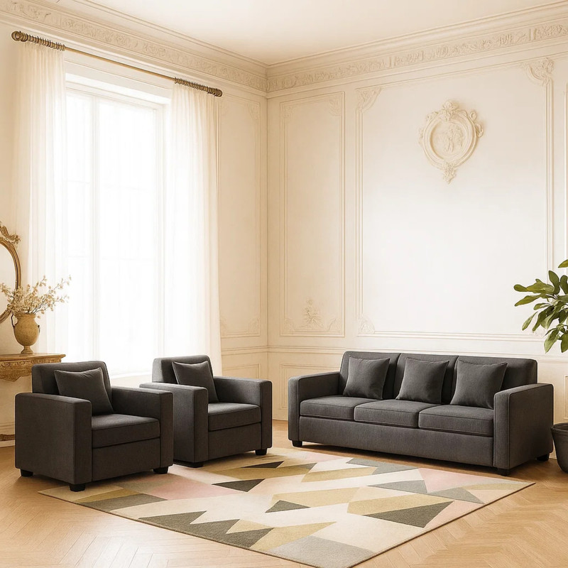 WAKESURE Premium Quality Jute Fabric 3 + 1 + 1 Sofa Set Dark Grey, DIY(Do-It-Yourself)