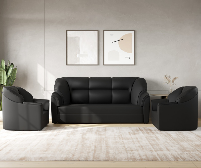 WESTIDO Cyrus Leatherette 3 + 1 + 1 Sofa Set Black, DIY(Do-It-Yourself)