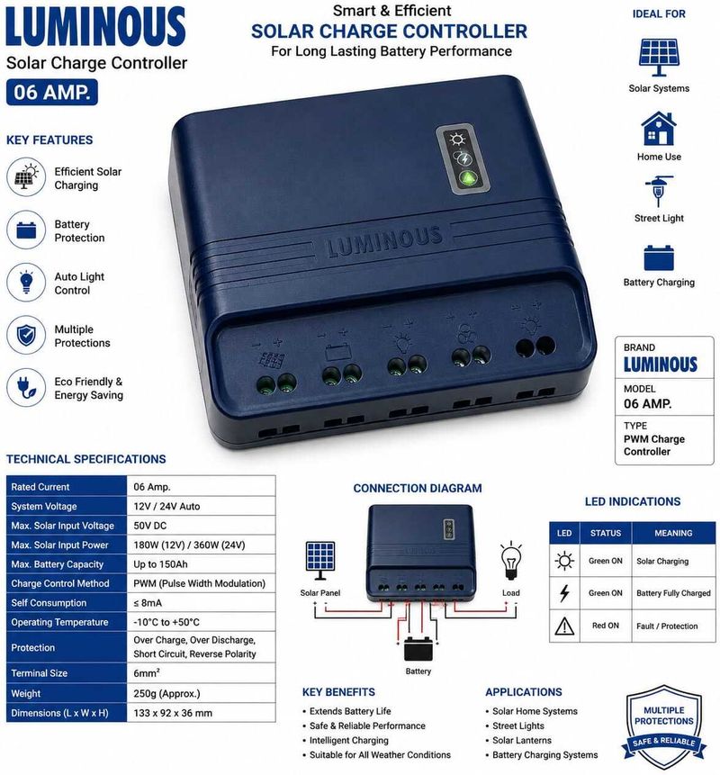 Rgtas 06 Amp PWM Solar Charge Controller - Image 4