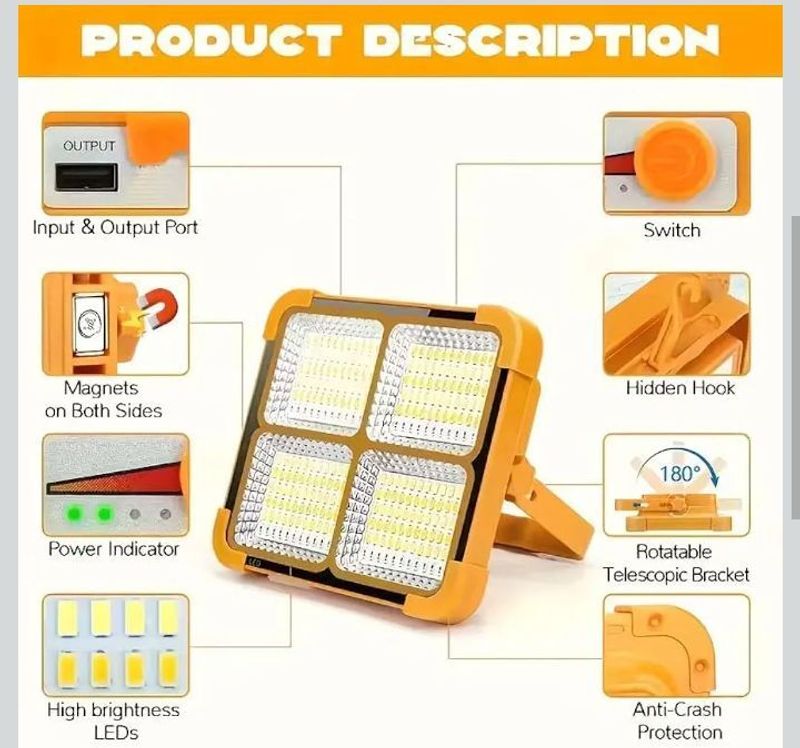 DGTRADER Portable Solar LED Flood Light - Image 3