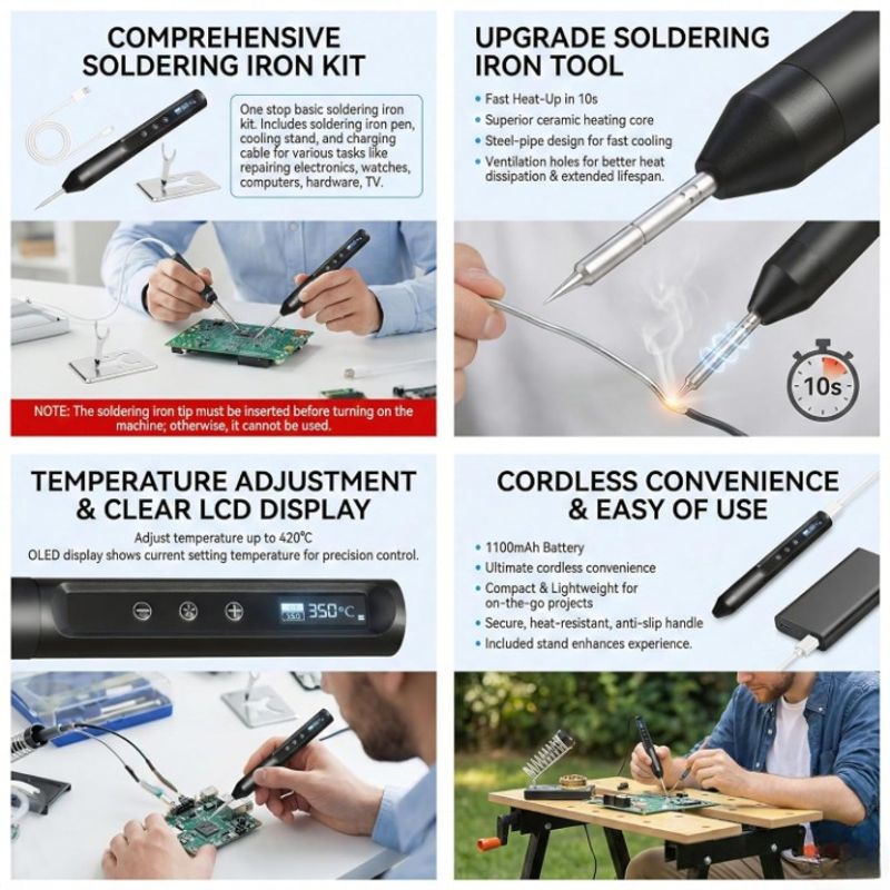 30W USB Cordless Rechargeable Soldering Iron Kit - Image 3