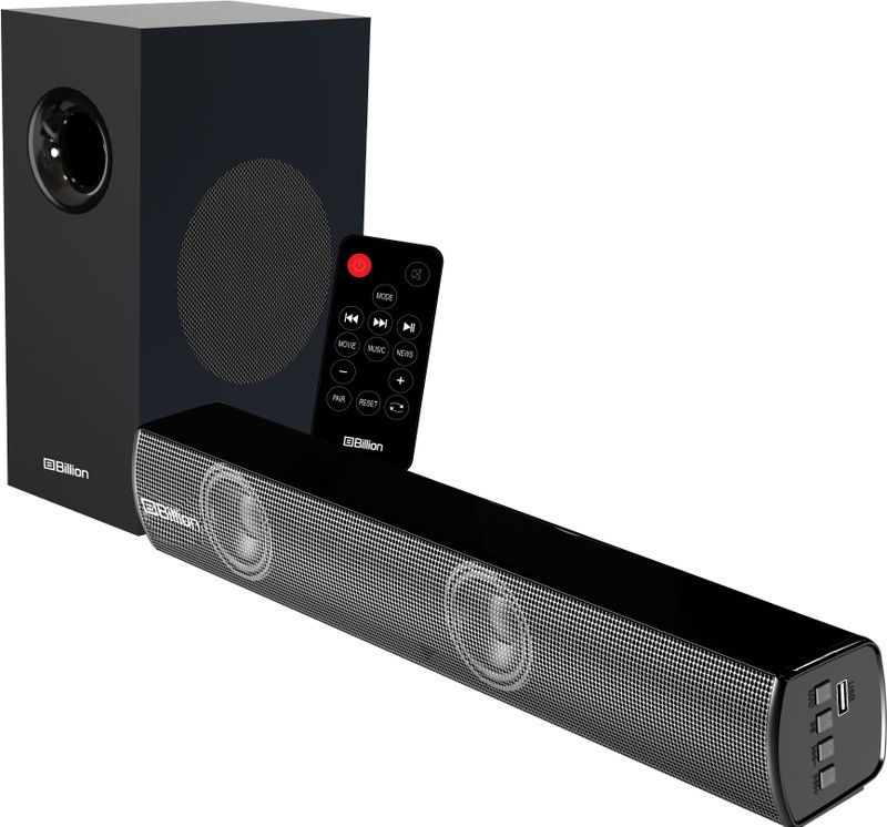 Billion Thunder 60, 60 Watts, 2.1 Channel, Immersive cinematic experience, EQ Modes 60 W Bluetooth Soundbar (Black, 2.1 Channel)