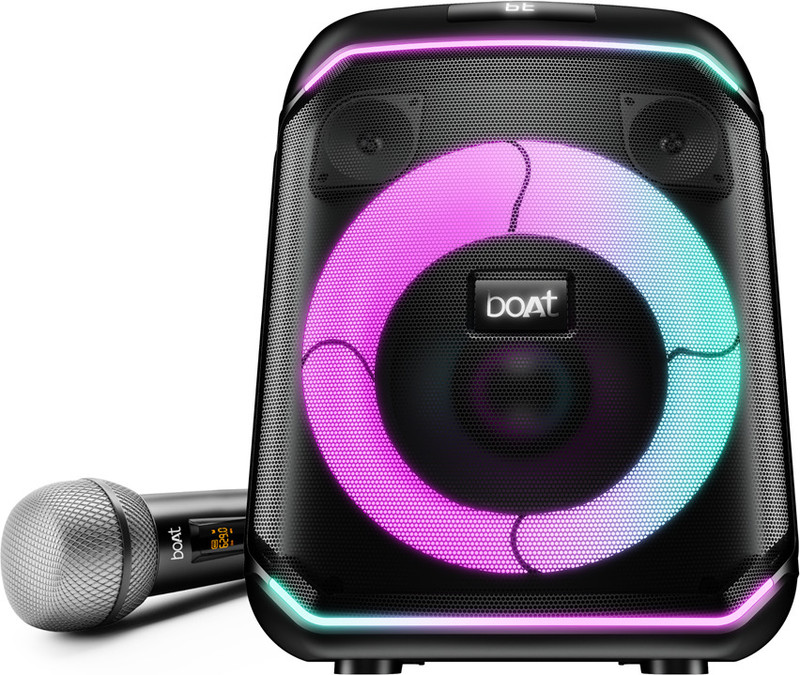 boAt PartyPal 230, 90W, Karaoke Auto Tuner, 1 UHF Mic, RGB LEDs, App Support,TWS Mode 90 W Bluetooth Party Speaker Charcoal Black, Mono Channel