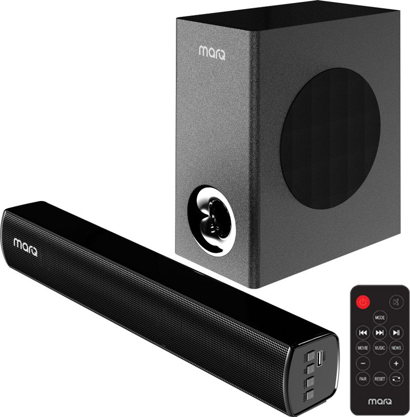 MarQ by Flipkart Thunder 60, 60 Watts, 2.1 Channel, Immersive cinematic experience, EQ Modes 60 W Bluetooth Soundbar (Black, 2.1 Channel)