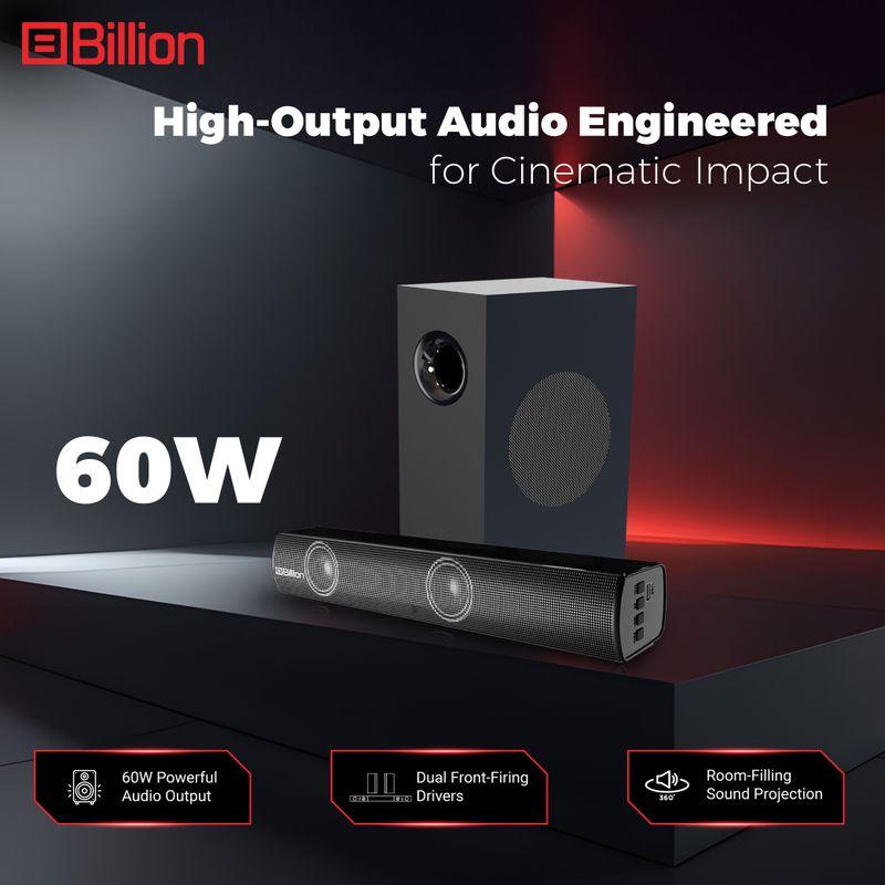 Billion Thunder 60 60W Bluetooth Soundbar (Black, 2.1 Channel) - Image 3
