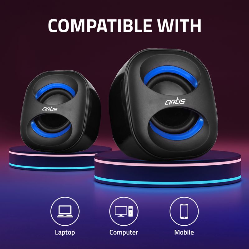 artis Mini Portable Speaker (Black-Blue, 2.0 Channels) - Image 5