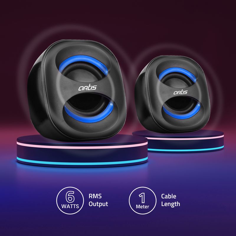 artis Mini Portable Speaker (Black-Blue, 2.0 Channels) - Image 4
