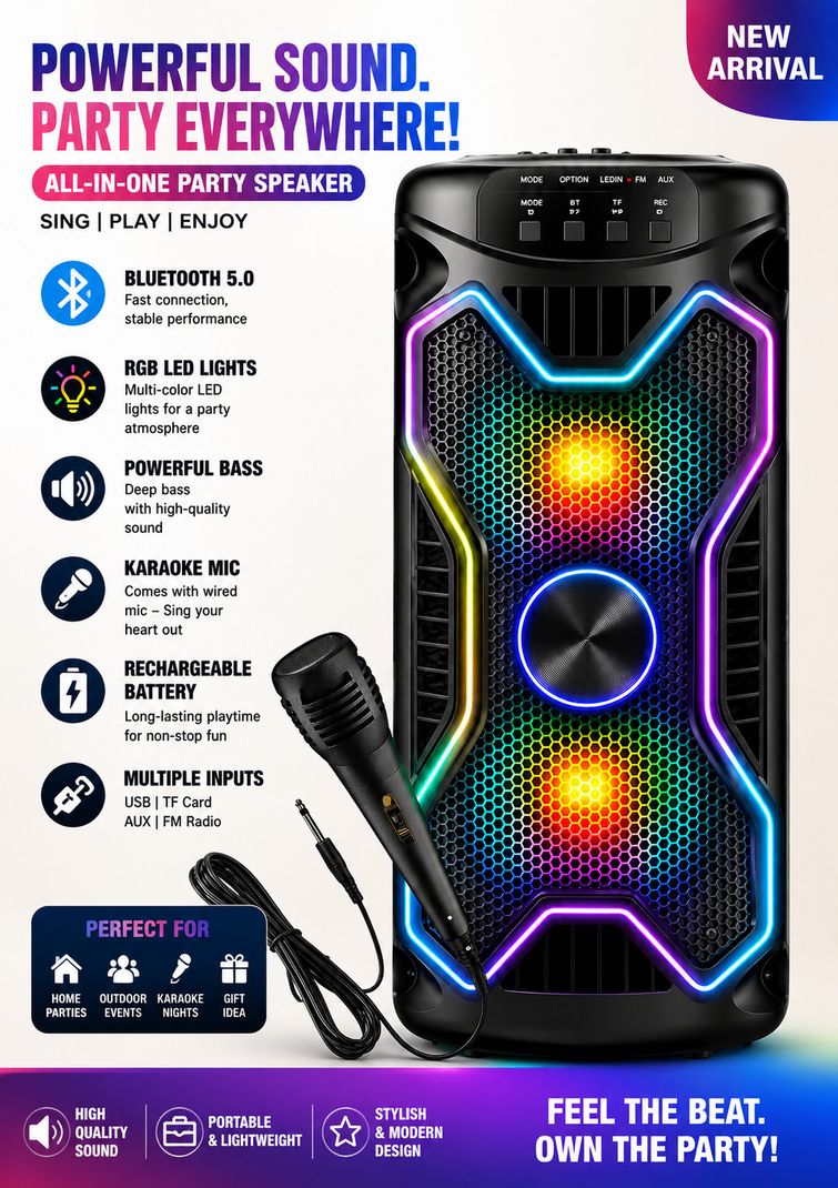 LIMBRO Bluetooth Speaker 1000W 2.0 Channel Black - Image 3