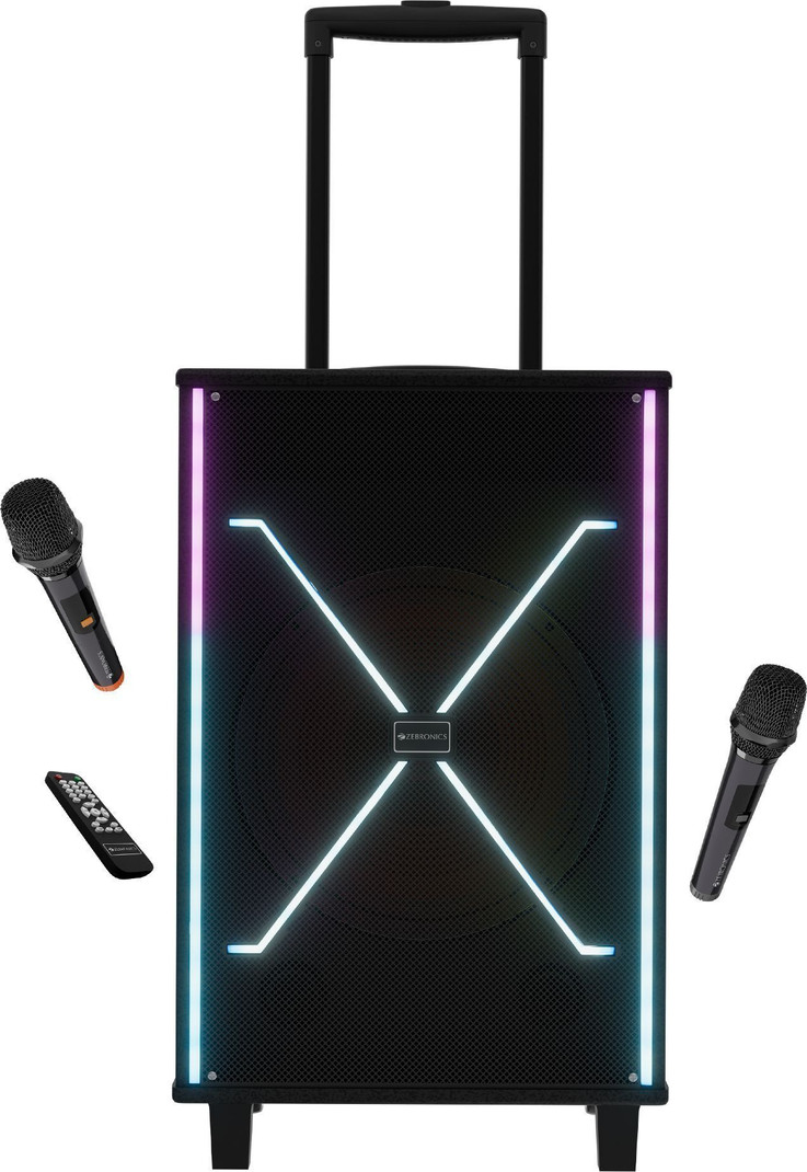 ZEBRONICS Party Fyre 400 Trolley Speaker 5h Playback, Dual UHF Mic, Karaoke USB, AUX 120 W Bluetooth Party Speaker (Black, Mono Channel)