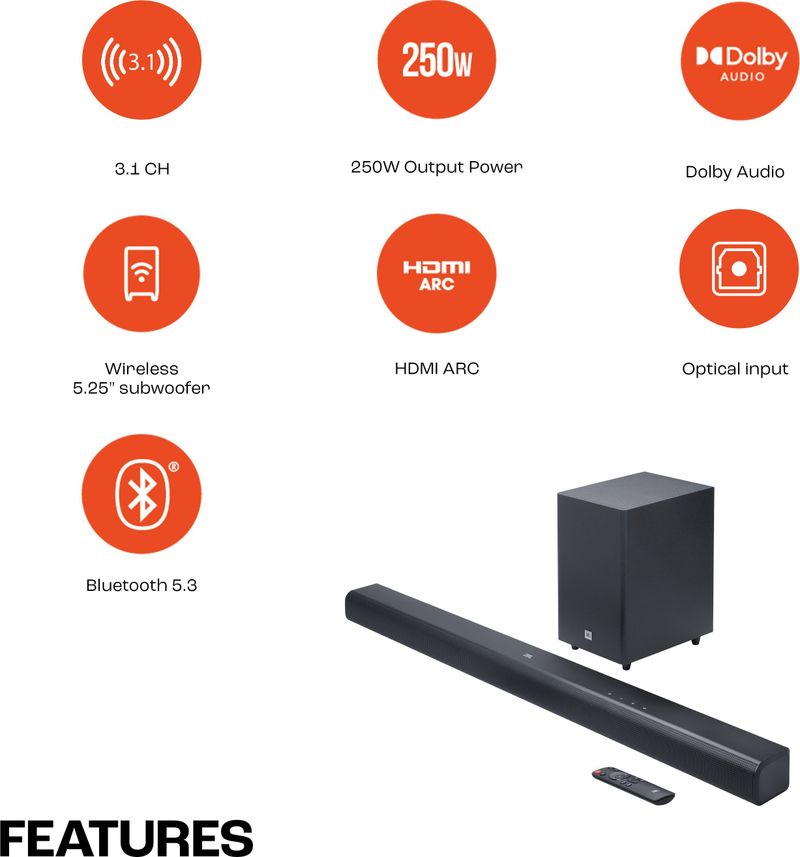 JBL Cinema SB550 3.1 channel with Wireless Subwoofer,HDMI 250 W Bluetooth Soundbar - Image 3