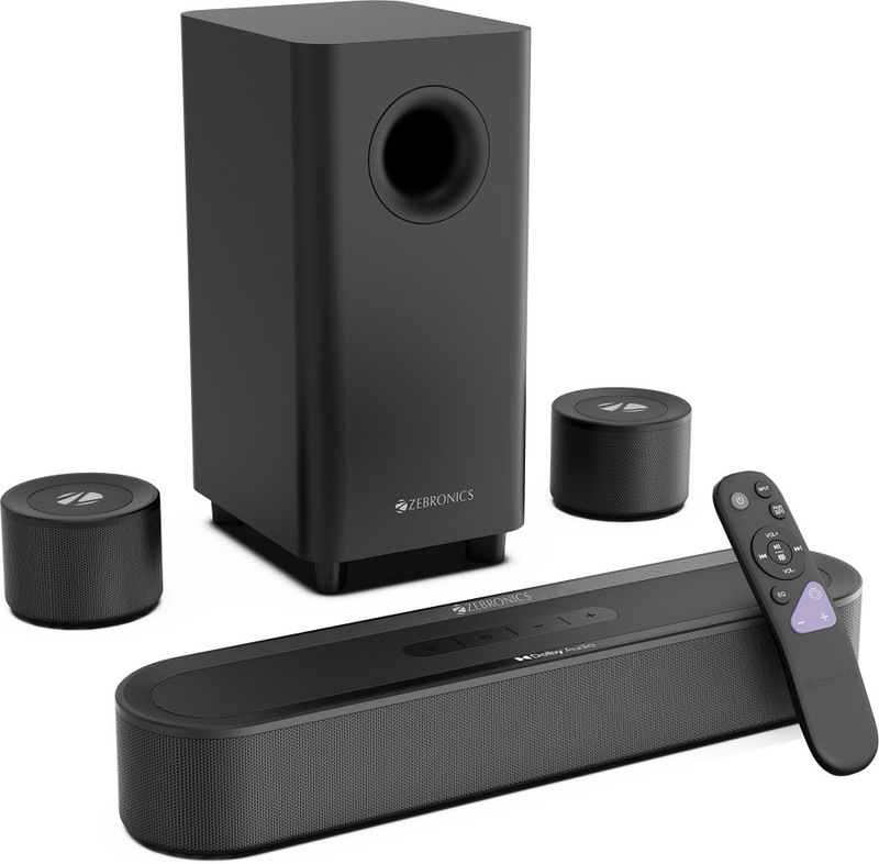 ZEBRONICS JukeBar 9300C Dual Rear Satellites,Dolby Audio,Optical IN ,HDMI ARC,AUX Compact 380 W Bluetooth Soundbar Black, 5.1 Channel