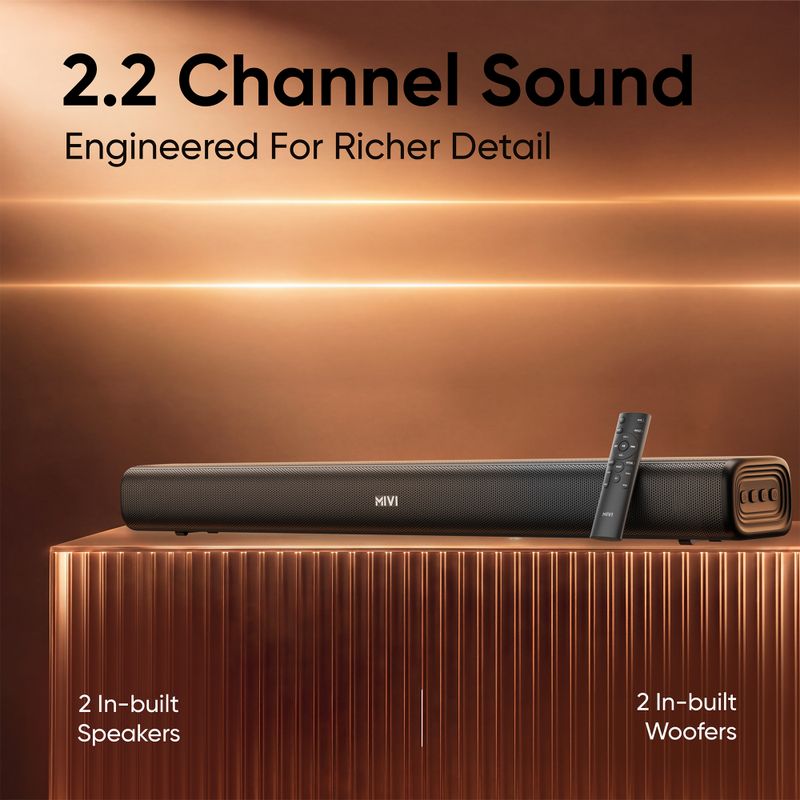 Mivi Fort Sonic 100 Soundbar, 2.2 Channel, Multi-Input & EQ Modes, BT v5.3 100 W Bluetooth Soundbar (Black, 2.2 Channel) - Image 6