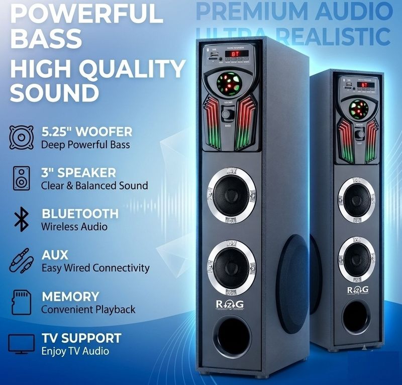 RZG Nitro-220 Pro DJ Tower Speaker 100W Bluetooth Black - Image 3
