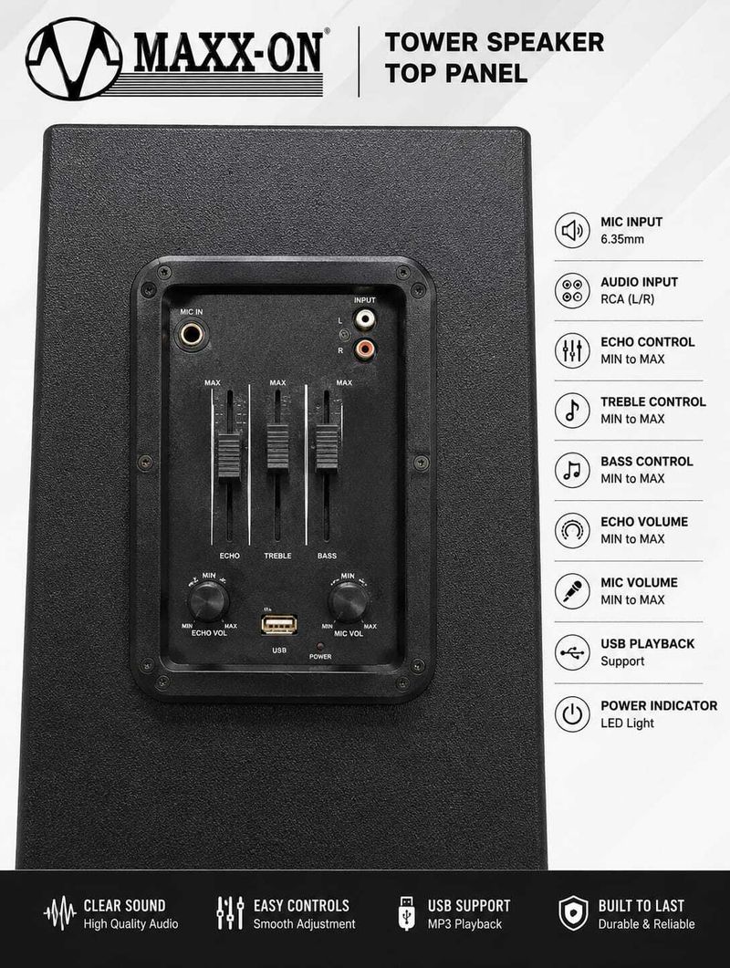 MAXX-ON 1002 400W Bluetooth Tower Speaker (Black) - Image 3