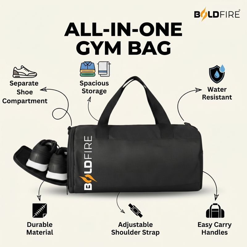 BoldFire Gym Bag for Men & Women with Shoes Compartment - Image 4