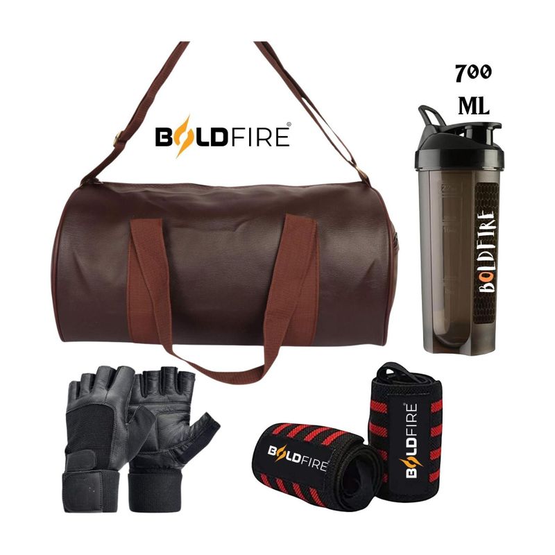 BoldFire Leather Gym Bag with Spider Shaker and Lycra Gloves - Image 2