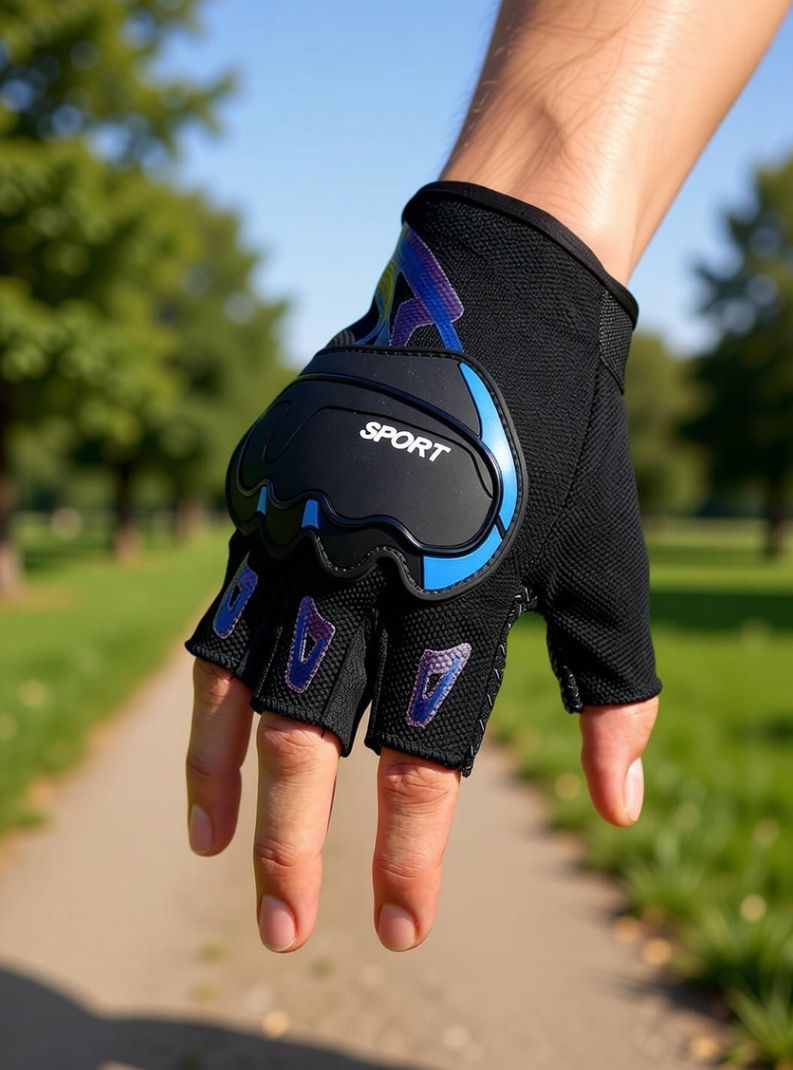 MOCKHE Bike Riding Half Gloves (Blue, Black) - Image 3