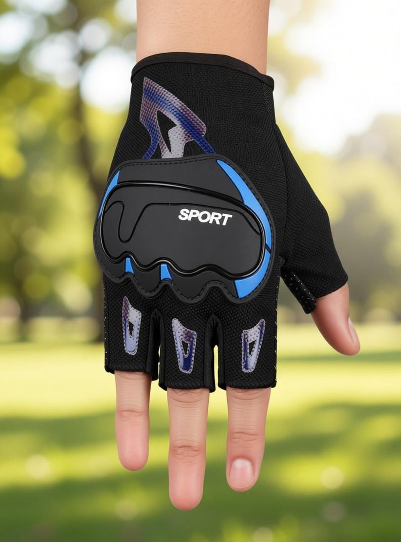MOCKHE Bike Riding Half Gloves (Blue, Black) - Image 5