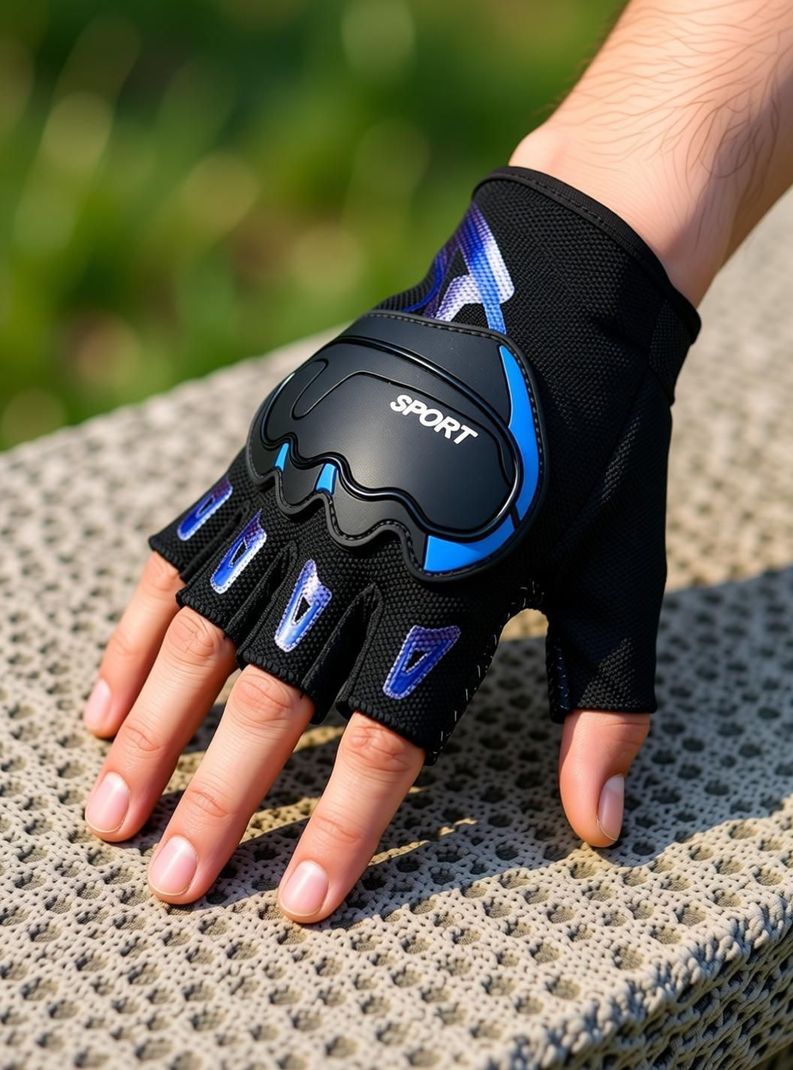 MOCKHE Bike Riding Half Gloves (Blue, Black) - Image 4