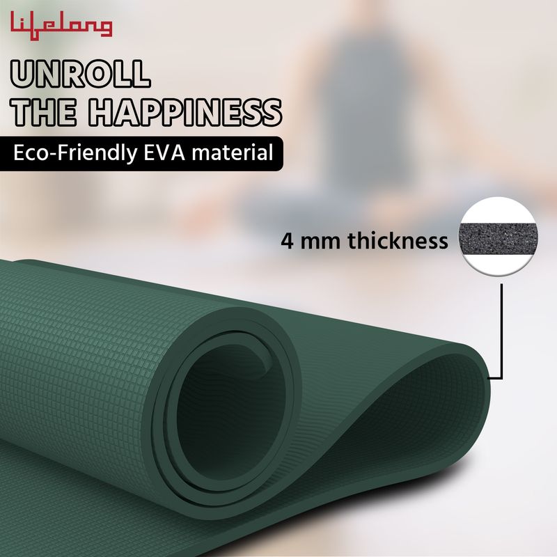 LLYM71 4 mm Green Yoga Mat with Strap - Image 4