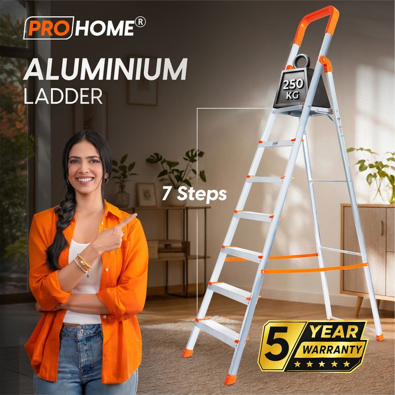 ProHome 7 Steps Ladder with Anti Slip Shoes Aluminium Ladder (With Platform) - Image 3