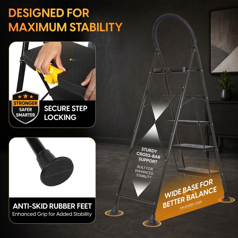 ProHome 5 Step Steel Ladder with Anti-Skid Shoes - Image 4