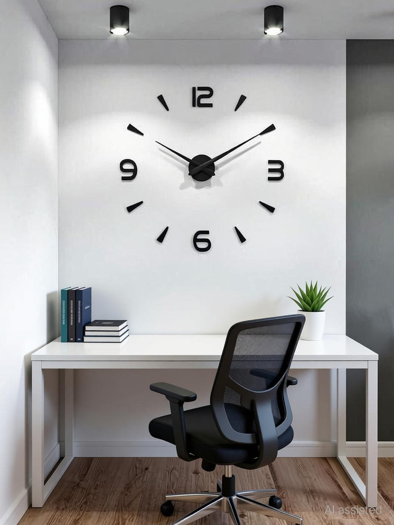 FASTQT 24.2 inch UNIQUE WALL CLOCK FOR HOME ,OFFICE Self Adhesive Sticker Pack of 1