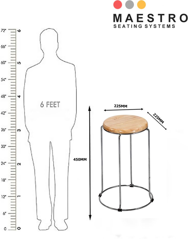 Maestro Set of 5 Metal Wooden Chairs with Round Seats - Image 3