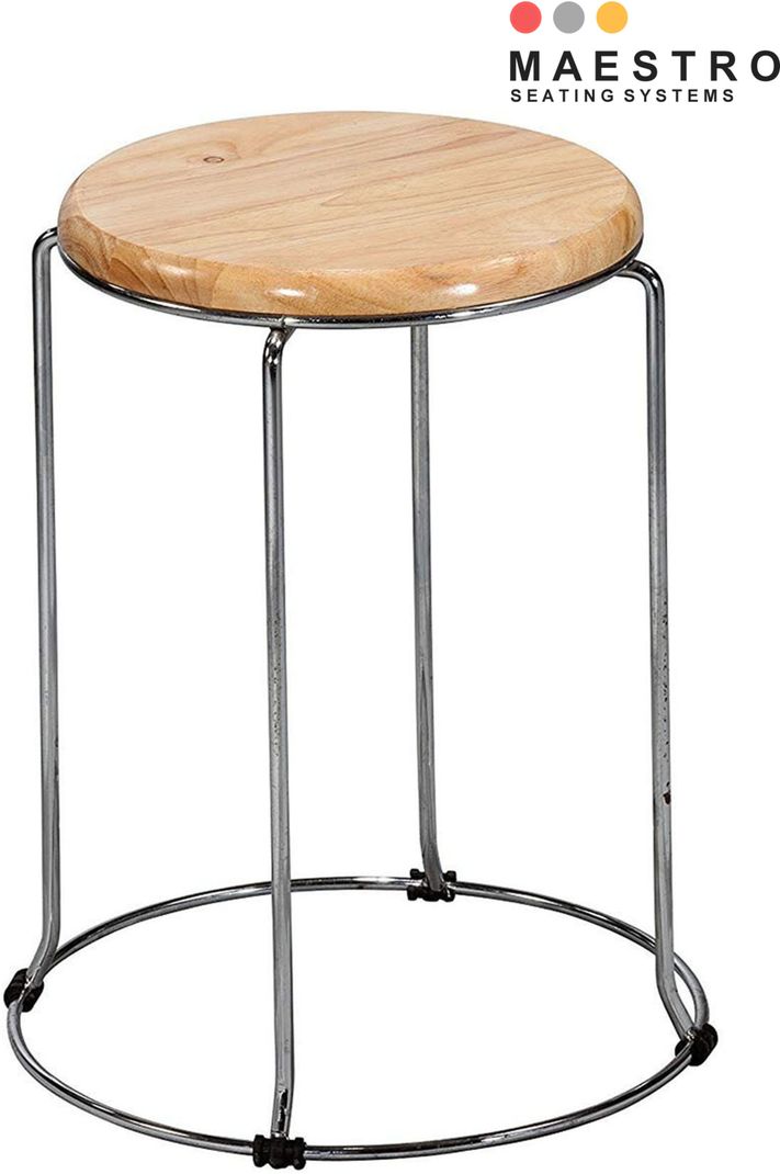 Maestro Set of 5 Metal Wooden Chairs with Round Seats - Image 4
