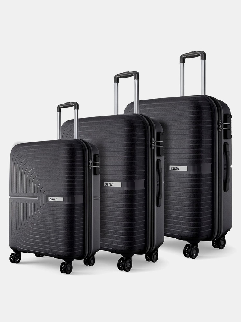 SAFARI Hard Body Set of 3 Luggage 8 Wheels - ECLIPSENEO 3 (Small 55cm | Medium 66cm | Large 75cm) - Black