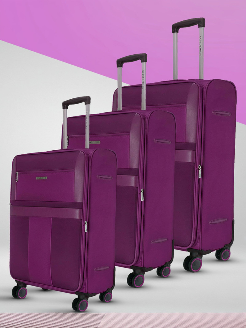 Nasher Miles NASHER MILES Soft Body Set of 3 Luggage 4 Wheels - Toledo Expander Soft-Sided Polyester Luggage Set of 3 Purple (55, 65 & 75 Cm) - Purple