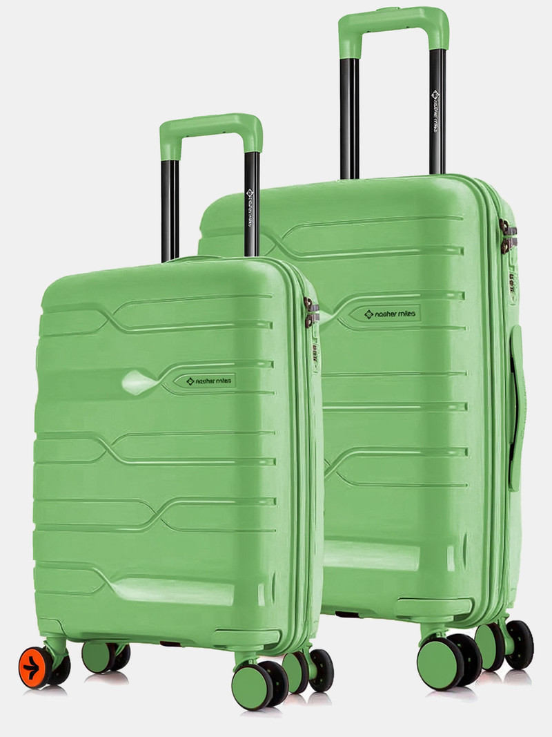 Nasher Miles NASHER MILES Hard Body Set of 2 Luggage 8 Wheels - Paris Polypropylene Hard-Sided Trolley Bags 55 & 65 cm for Travel & Business - Green, Multicolor