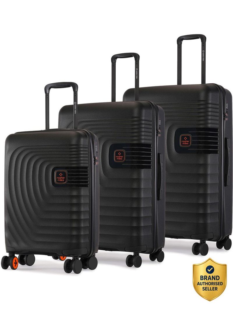Nasher Miles NASHER MILES Boston Hard-Sided Polypropylene Luggage Set of 3 Black Trolley Bag(55,65&75cm) Cabin & Check-in Set 8 Wheels - 28 inch