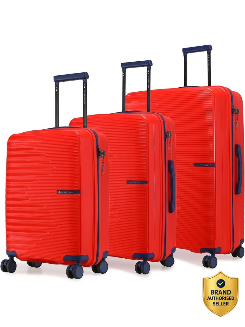 Nasher Miles NASHER MILES Havelock TSA Lock HardSide Polypropylene Set of 3 Red Trolley Bags (55, 65&75cm) Cabin & Check-in Set 8 Wheels - 28 inch